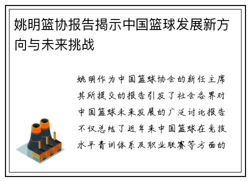 姚明篮协报告揭示中国篮球发展新方向与未来挑战