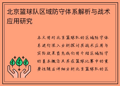 北京篮球队区域防守体系解析与战术应用研究